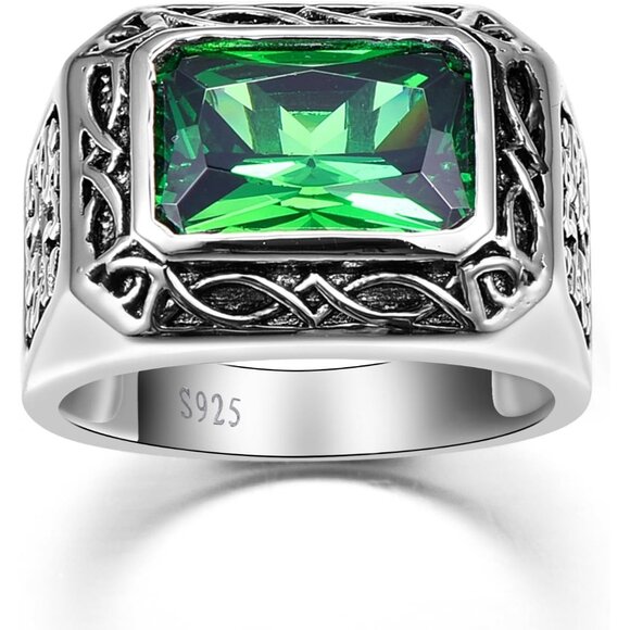 925 Sterling Silver for Men 6.85ct Simulated Mens Emerald|Morganite Ring - Picture 4 of 9